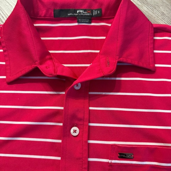 RLX Ralph Lauren Mens Small Striped Polo Shirt Pink - Picture 3 of 5